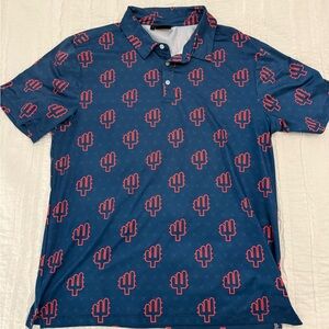 Men's Blue Cactus Print Polo Shirt